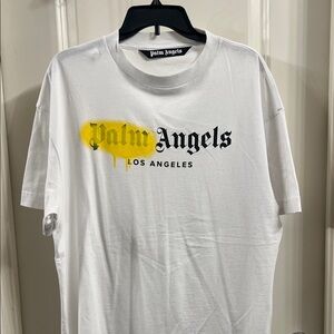 Palm Angels White Tee with Yellow Detail